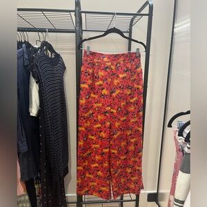 J. Crew Red Pull On Pants with Jungle Cat Floral Print